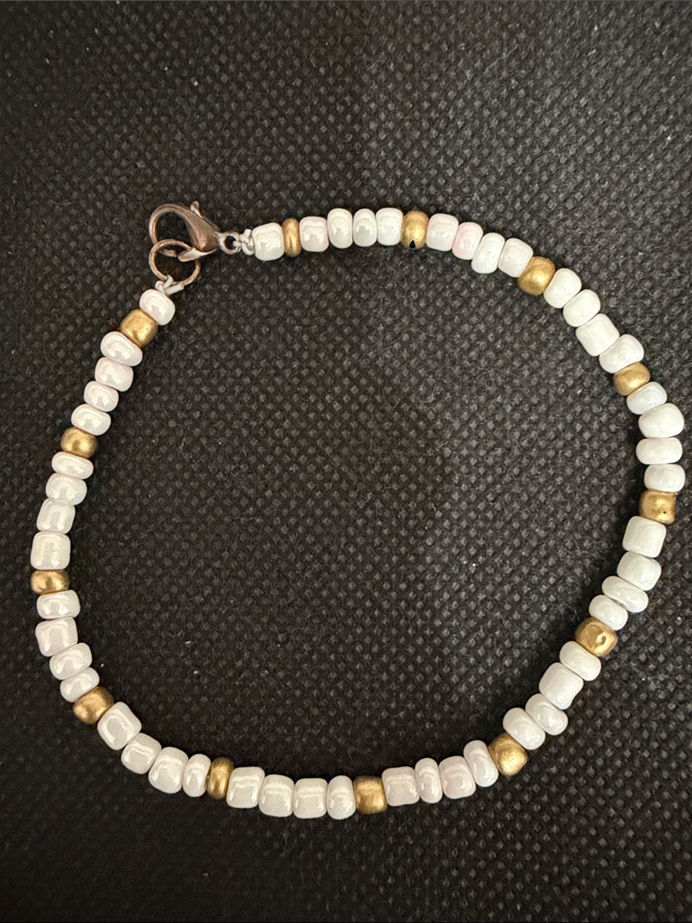 Vintage gold tone & white mini beaded bracelet/ anklet